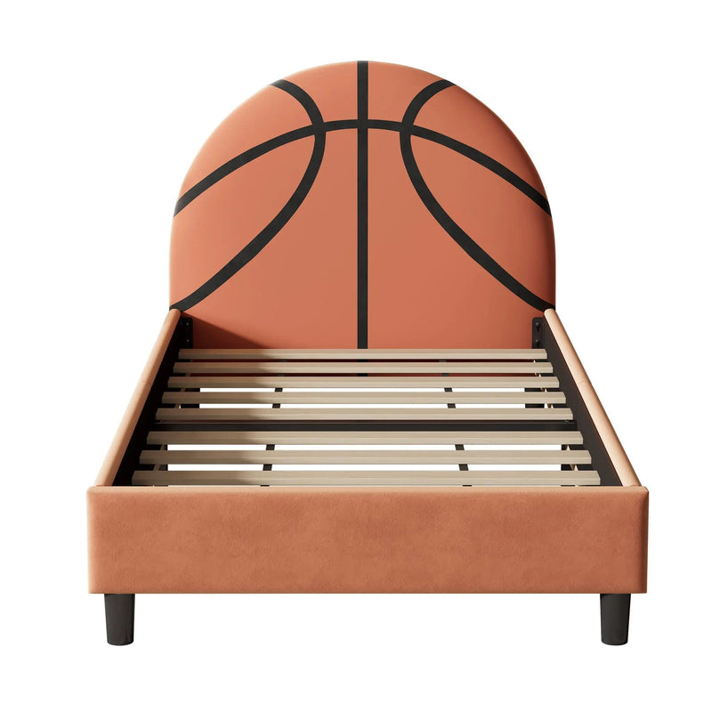 Basketball Design Upholstered Twin Platform Bed Sport Style Bed For Boys & Girls, Teens - Orange by Unique Piece Furniture