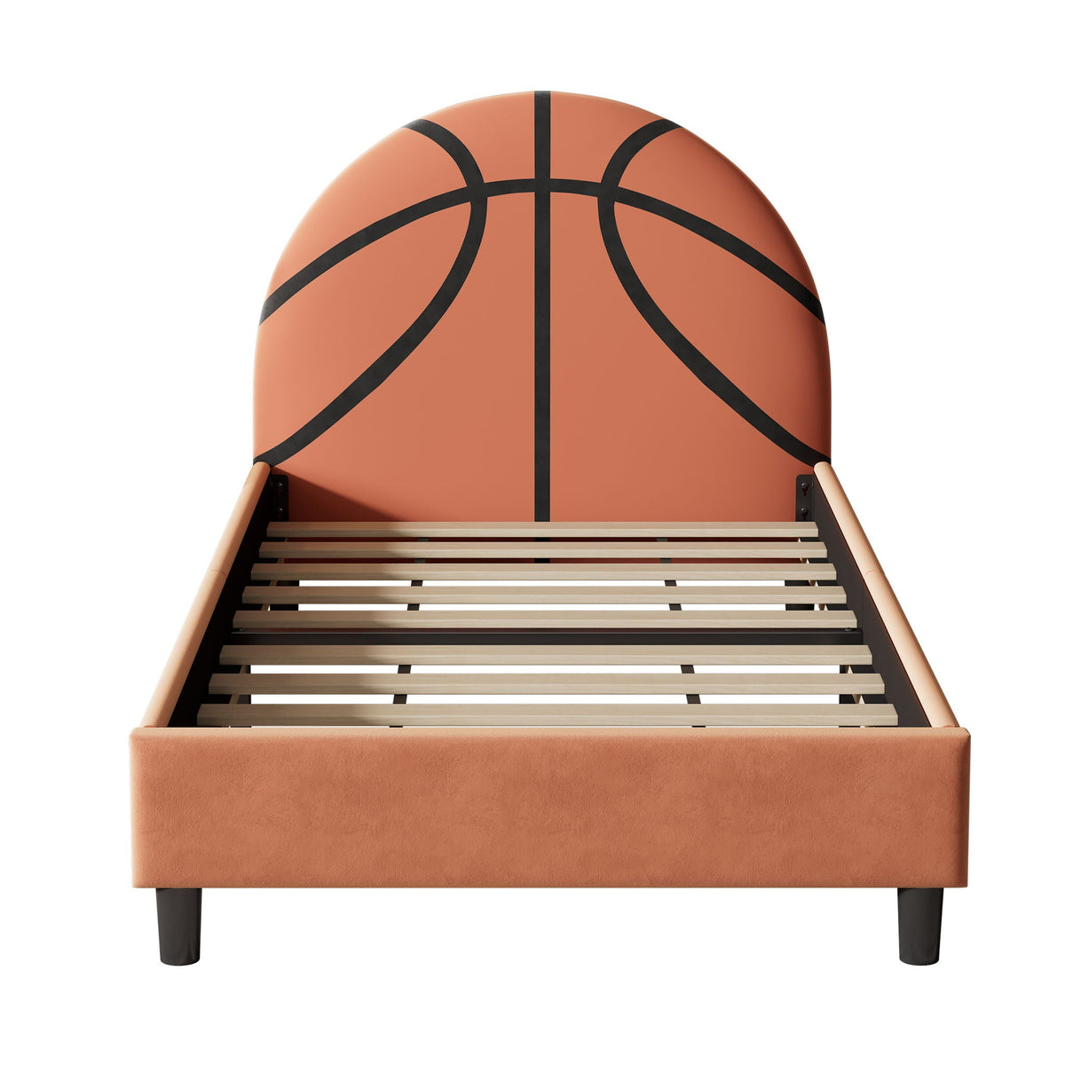 Basketball Design Upholstered Twin Platform Bed with Sport Style Headboard - Orange, photo 6 of 8