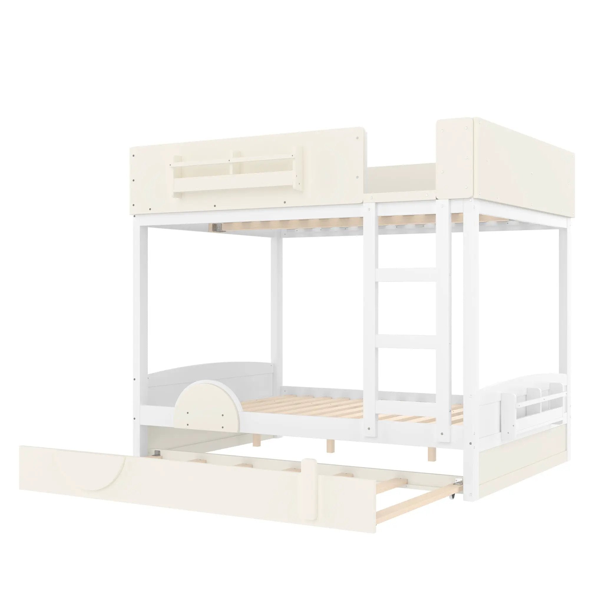Full Bunk Bed with Trundle, Wood Bunk Bed Frame with Bookshelf by HouseOfZazla