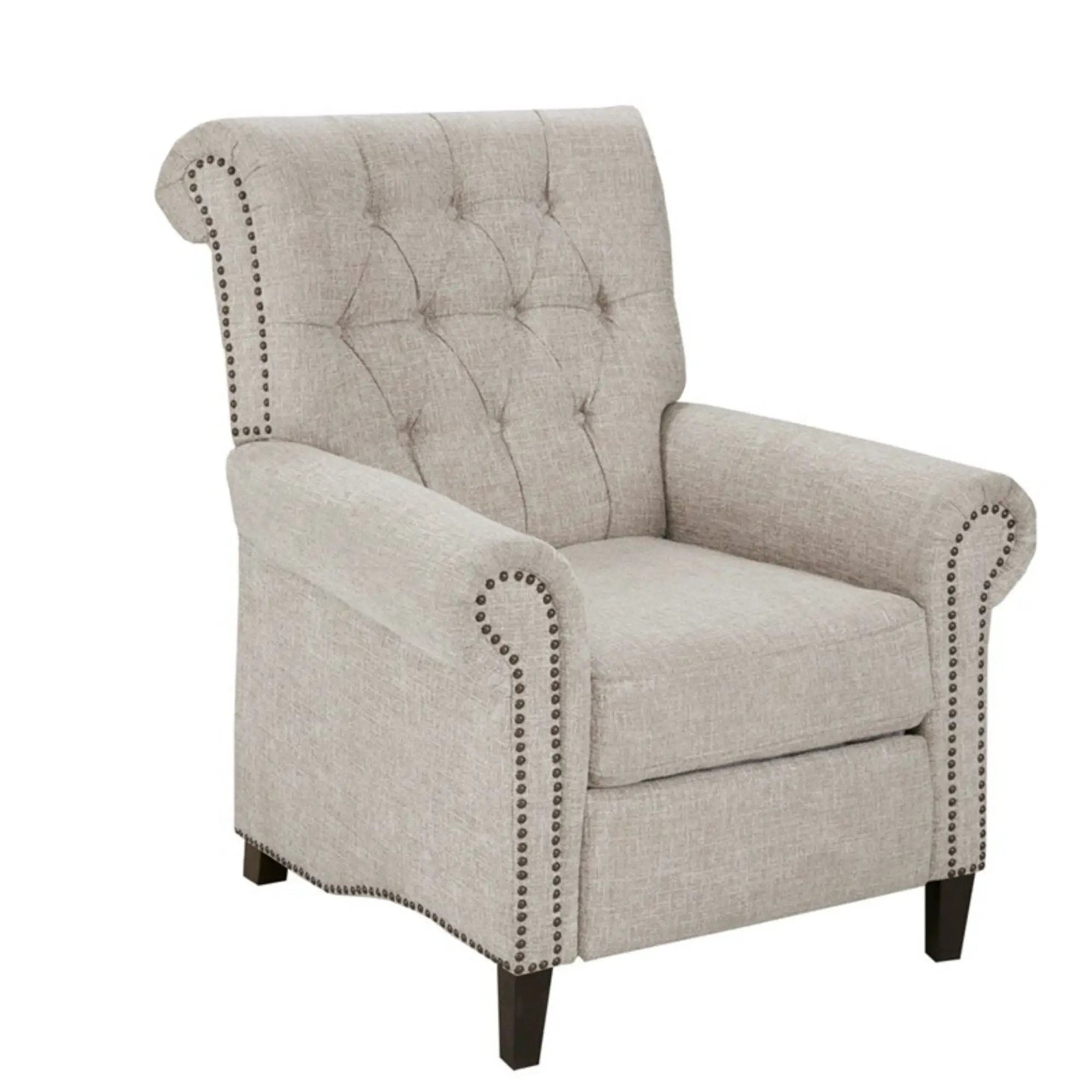 Aidan - Push Back Recliner Chair With Tufted Back And Nailhead Trim - Cream by HouseOfZazla