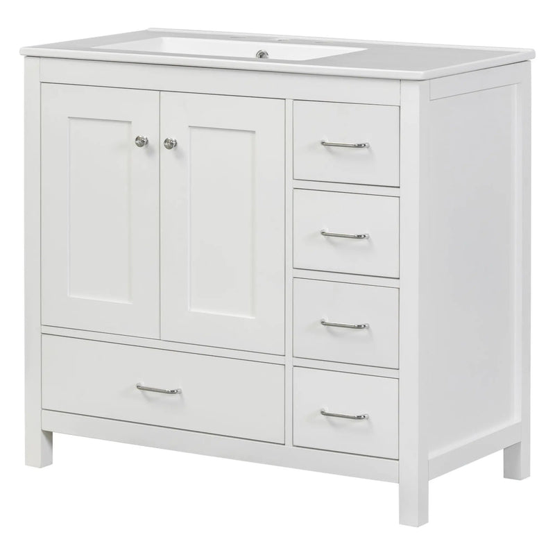 Bathroom Vanity With Ceramic Sink Combo, Abundant Storage Cabinet 2 Soft Close Doors And 5 Drawers by HouseOfZazla