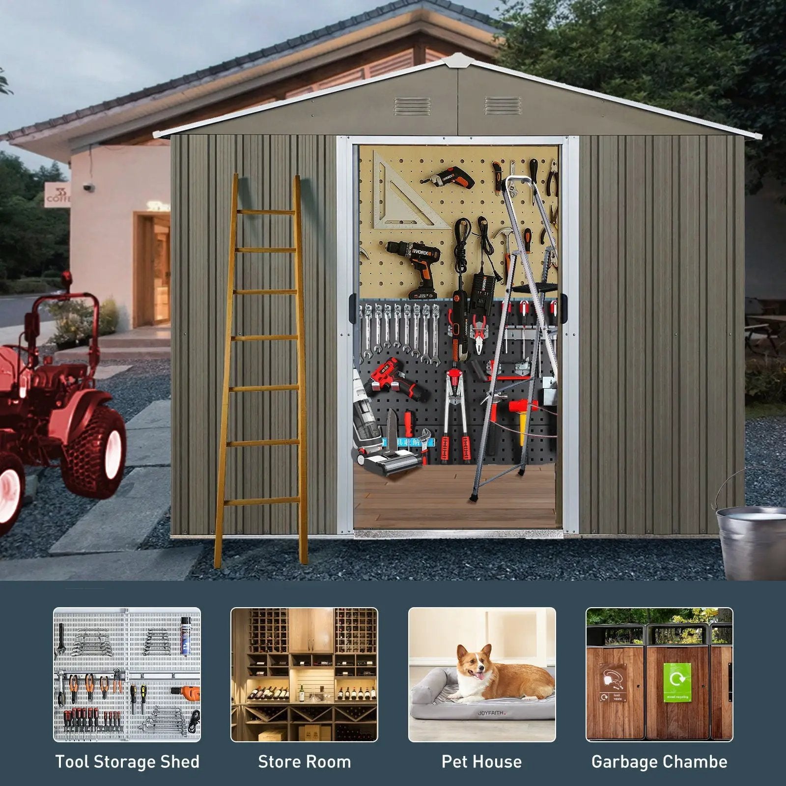 8Ft x 6Ft Outdoor Metal Storage Shed With Window (W540S00016) - Gray by HouseOfZazla