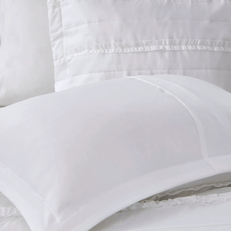 5 Piece Microfiber Ruffled Comforter Set - White California King by HouseOfZazla