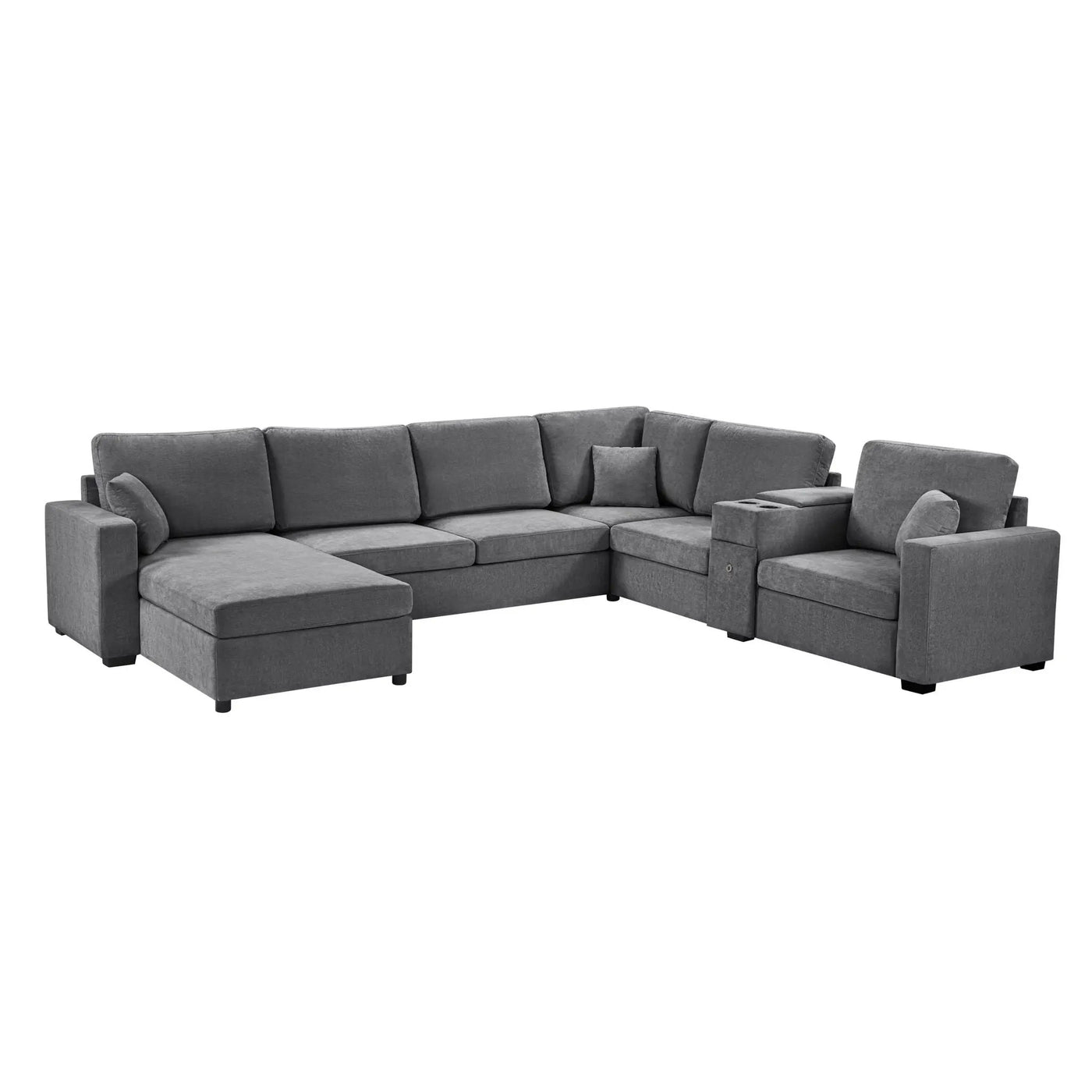 Modular 5 Seat U-Shape Sectional Sofa With Chaise Lounge, Built In Cup Holders And Storage Drawer by HouseOfZazla