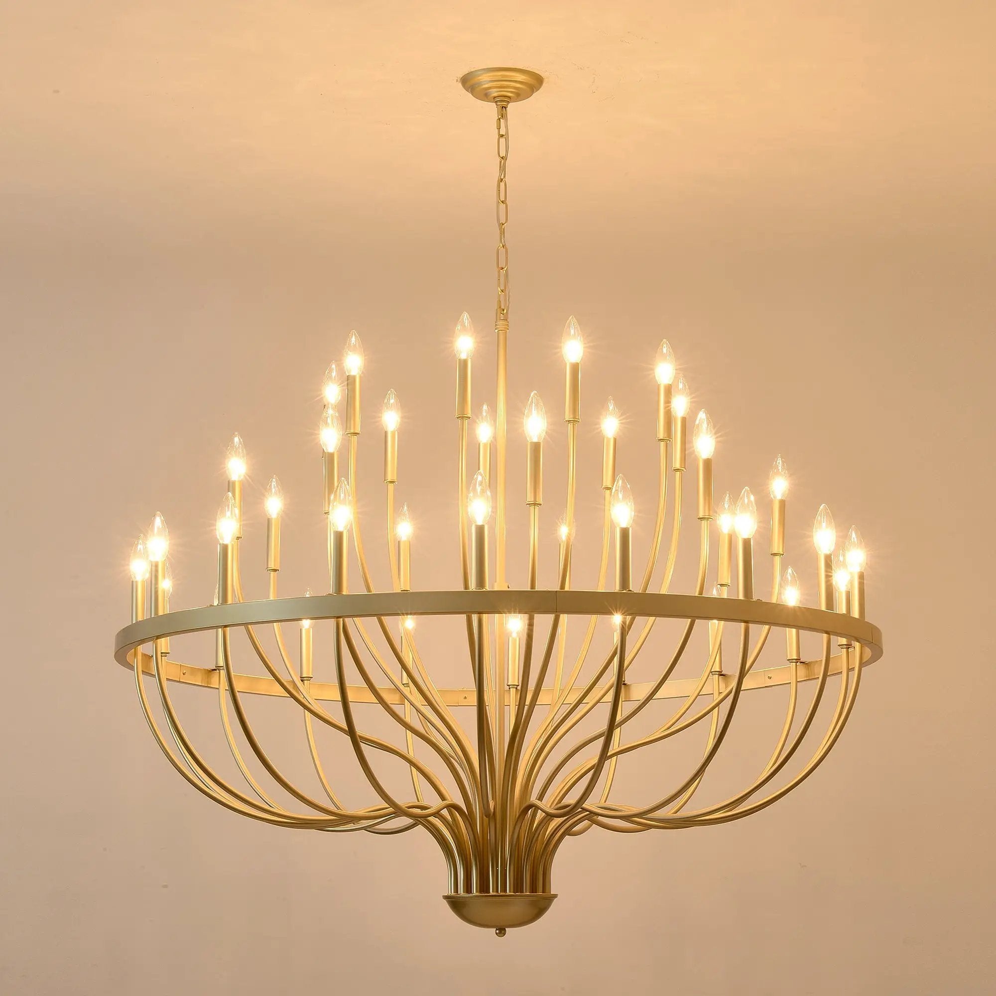 36-Light Gold Industrial Iron Candle Chandelier by HouseOfZazla