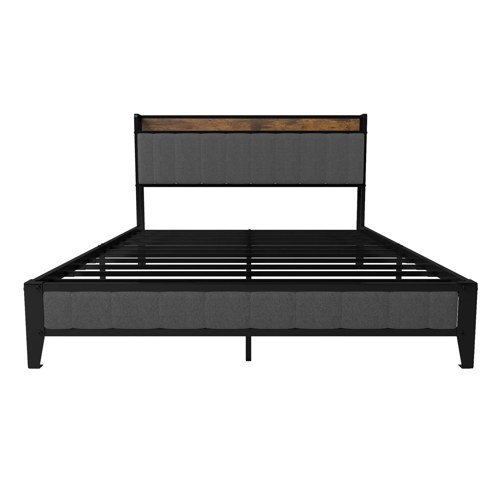 Bed With Charging Station, American Design Upholstered Headboard, Metal Platform by Unique Piece Furniture