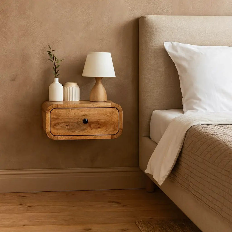 Avora Mini Wall-Mounted Oak-ish Nightstand, 1-Drawer by HouseOfZazla
