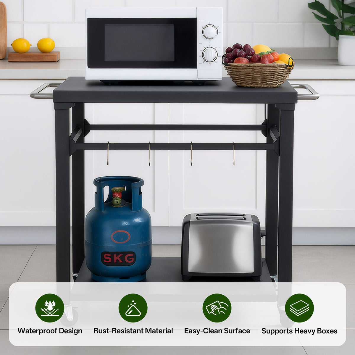 2-Tier Outdoor Grill Cart with Stainless Steel Top - Black, photo 3 of 10