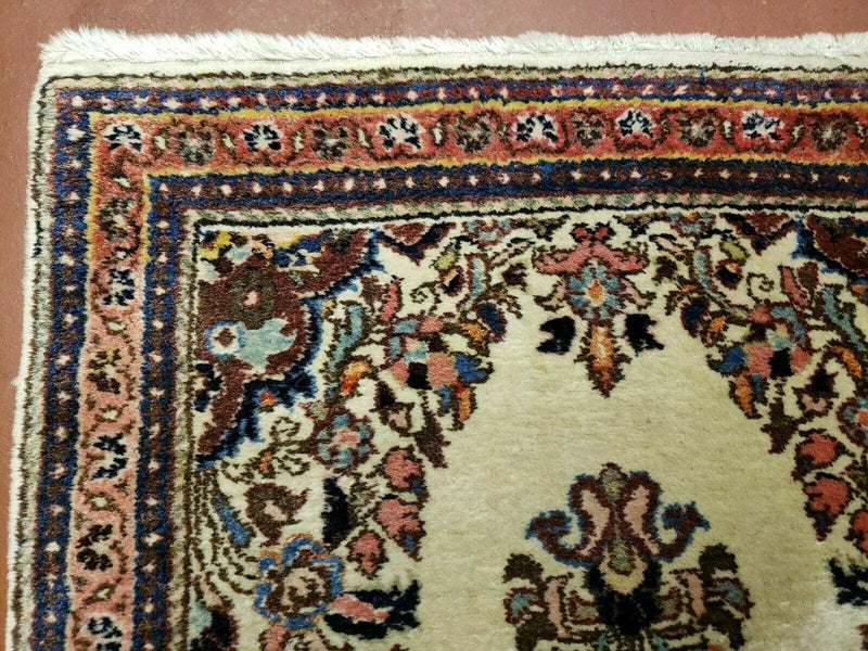 2' 7" X 4' Vintage Handmade Indian Medallion Wool Floral Beige Rug by Jewel Rugs