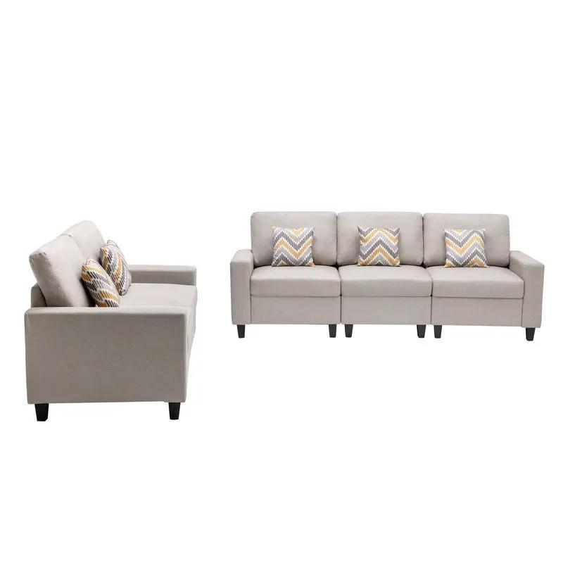 Nolan - Fabric Sofa And Loveseat Living Room With Pillows And Interchangeable Legs by HouseOfZazla