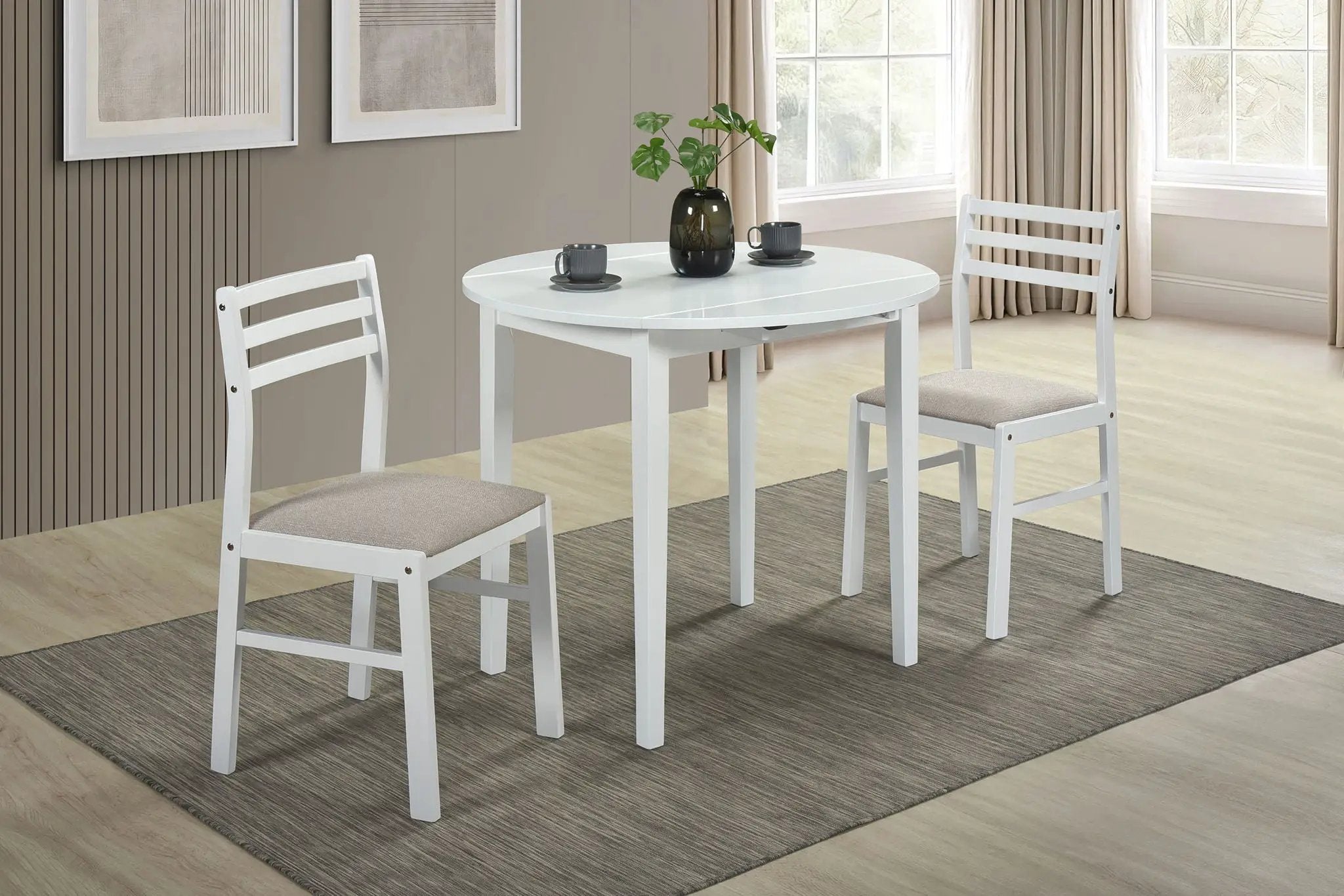Bucknell 3-piece Round Drop Leaf Dining Table Set White by Unique Piece Furniture