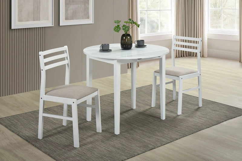 Bucknell 3-piece Round Drop Leaf Dining Table Set White by Unique Piece Furniture
