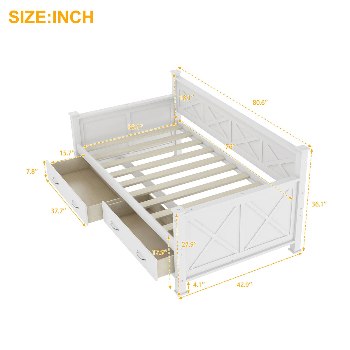 Modern Daybed With 2 Large Drawers, X Shaped Frame, photo 11 of 14