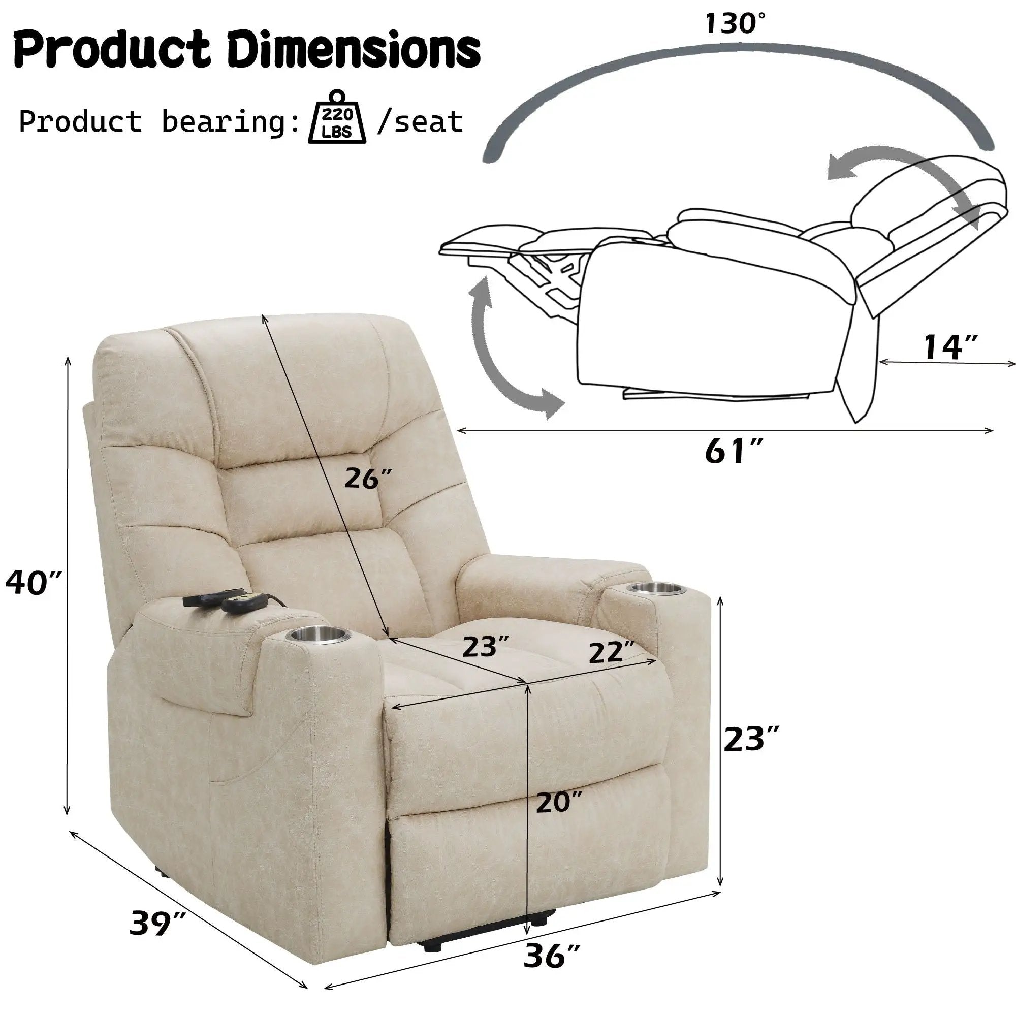 Nairi Leather Aire Power Motion Recliner with Lift Heating Massage - Ivory by HouseOfZazla