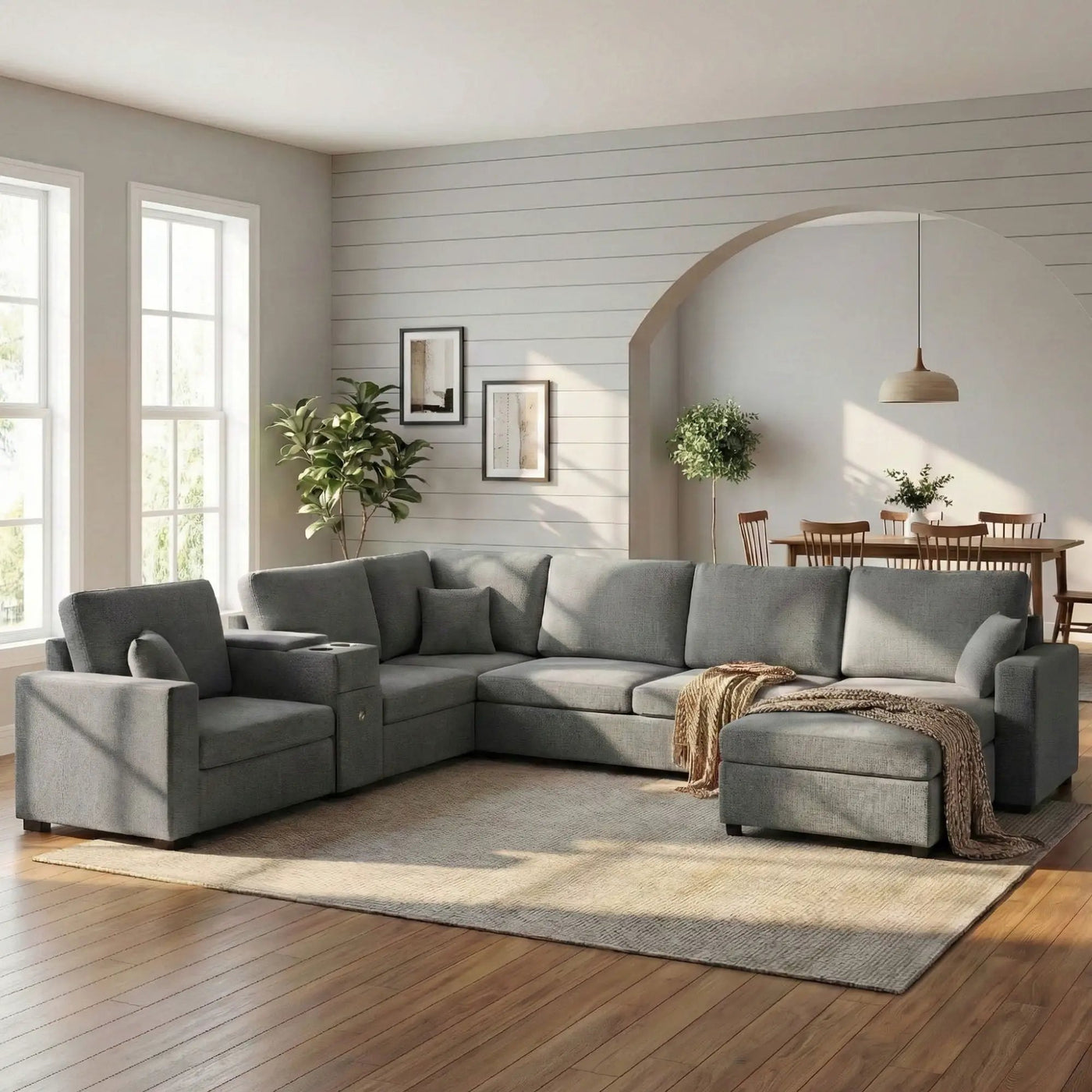 Modular 5 Seat U-Shape Sectional Sofa With Chaise Lounge, Built In Cup Holders And Storage Drawer by HouseOfZazla