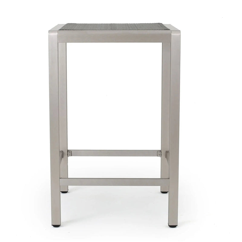 Outdoor 43" Aluminum Bar Table With Rattan Table Top - Gray / Silver by HouseOfZazla