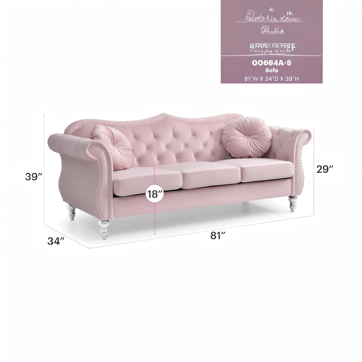 Hollywood Sofa with Tufted Back and Nailhead Trim - Multiple Colors, photo 15 of 28