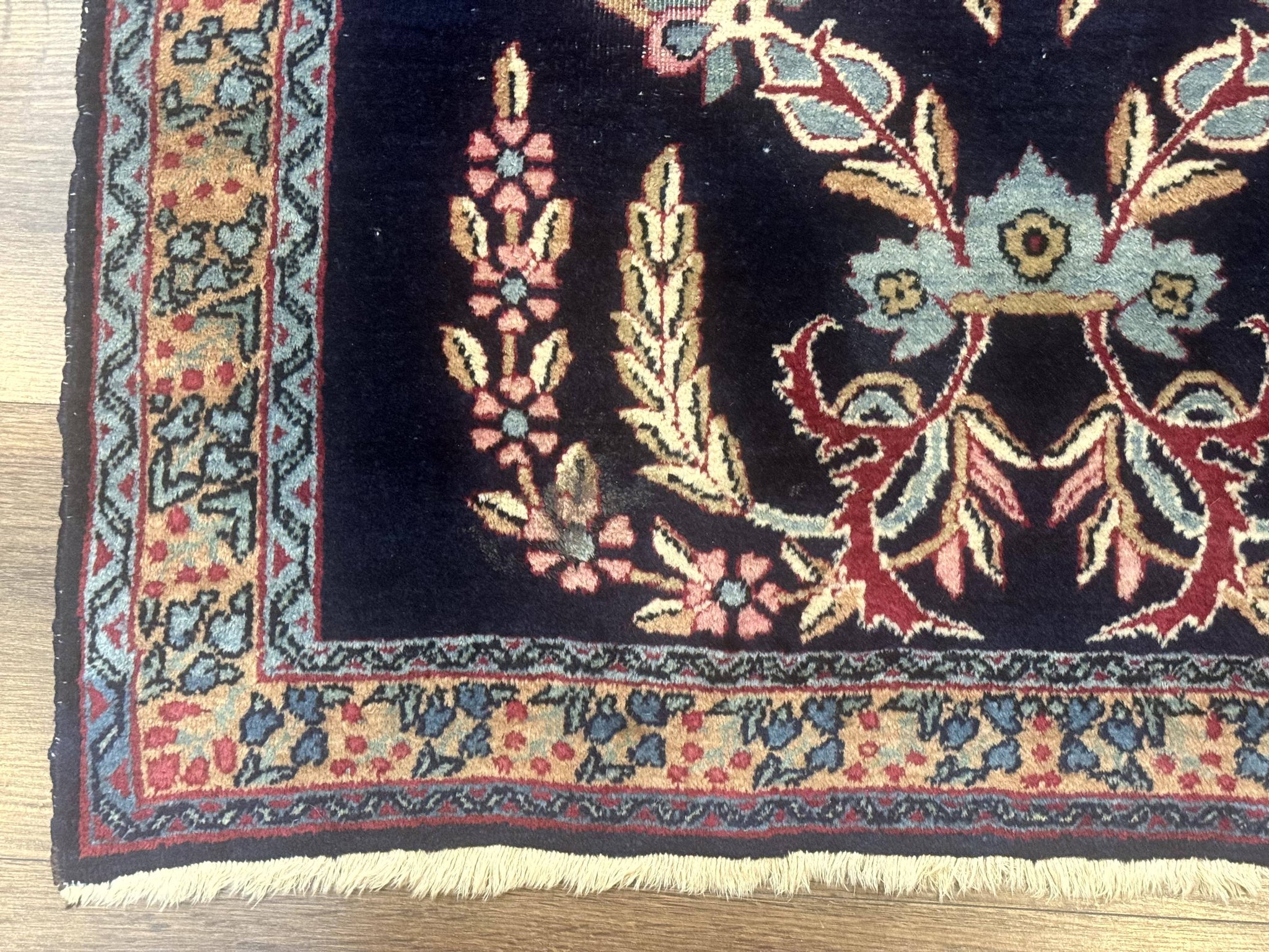 Antique Persian Kerman Rug 2.8 x 4, Navy Blue, Floral by Jewel Rugs
