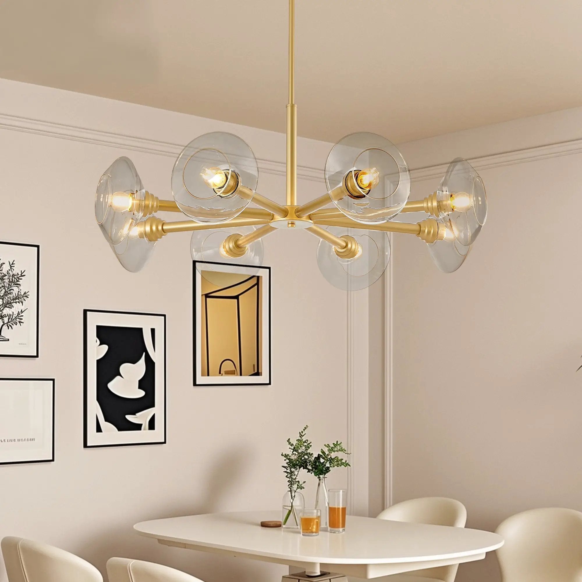 36" Modern Gold 8-Light Sputnik Chandelier with Clear Glass Shades by HouseOfZazla