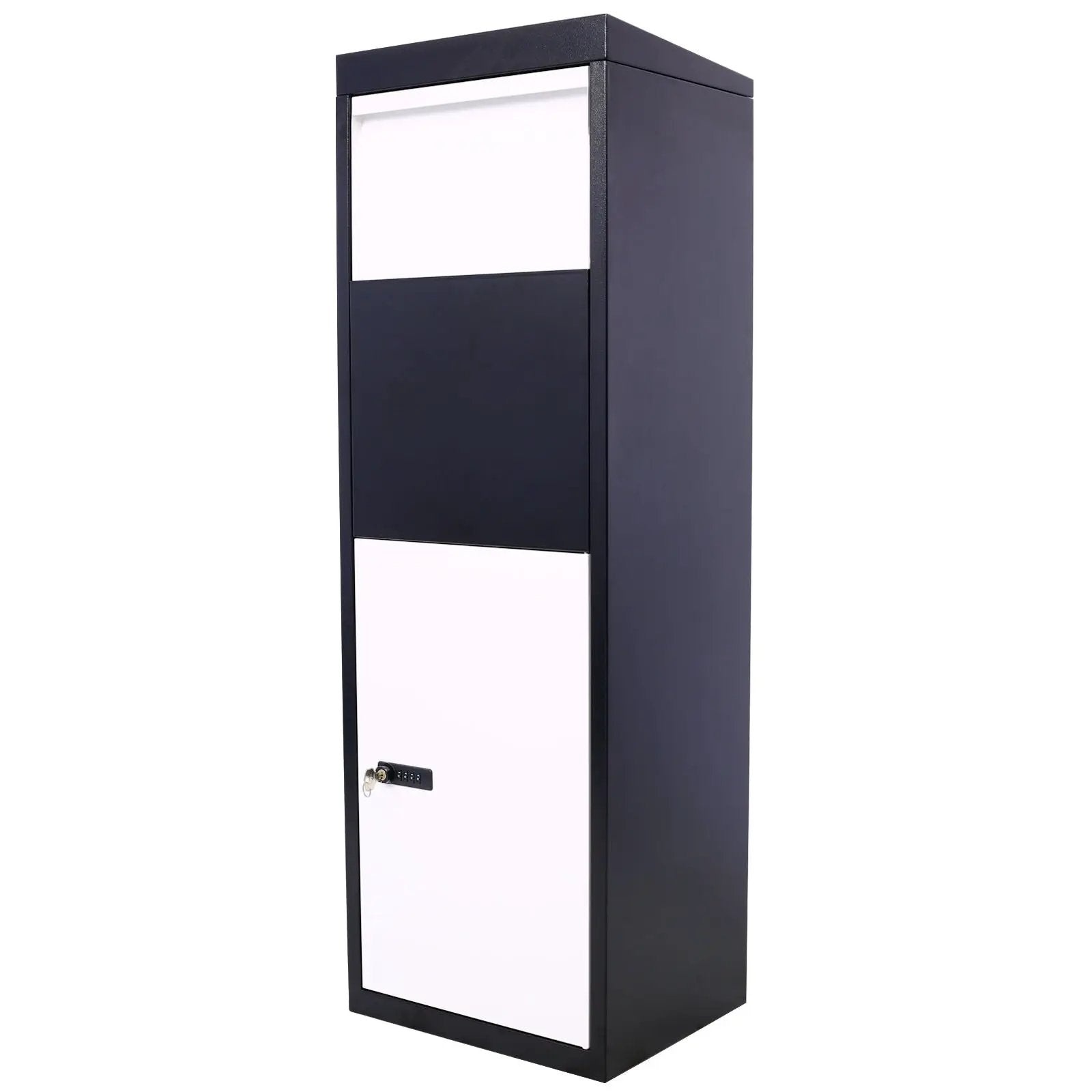 Package Delivery Box, Galvanized Steel Parcel Mailbox With Code Lock & Mounting Hardware, For Outdoor Porch, Curbside - White / Black by HouseOfZazla