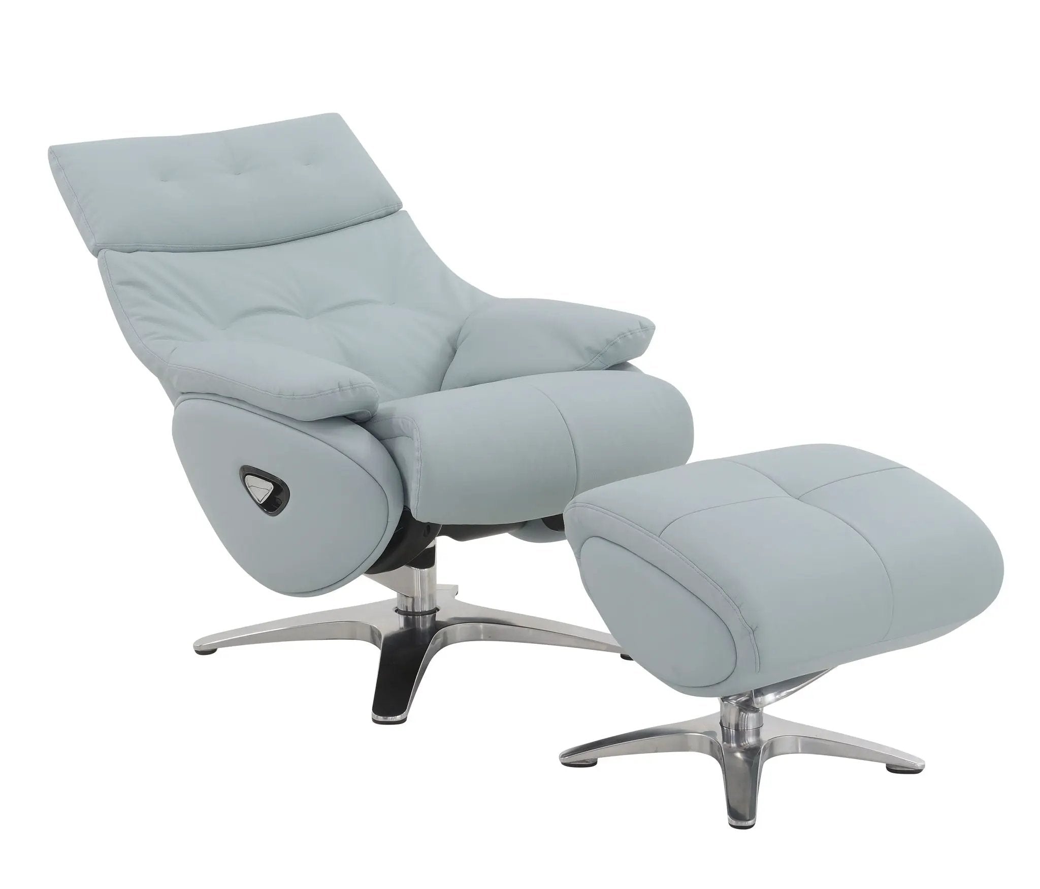 Janella - Top Grain Leather Accent Chair With Swivel & Ottoman - Baby Blue by HouseOfZazla