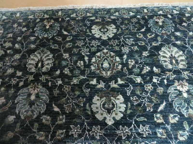 5' 6" X 8' Vintage Handmade Pakistani Floral Oriental Wool Rug Black Dark Grey by Jewel Rugs