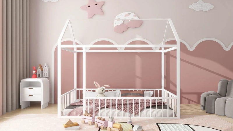 Metal Bed House Bed Frame With Fence by HouseOfZazla