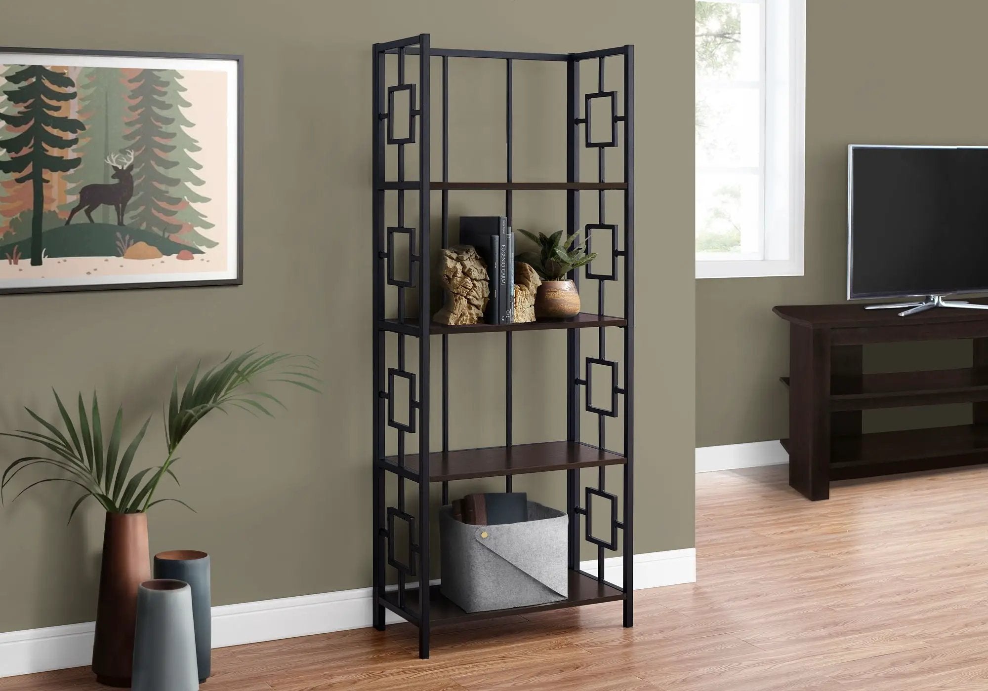 Bookshelf, Bookcase, Etagere, 4 Tier, For Office, Contemporary & Modern - Espresso by Unique Piece Furniture