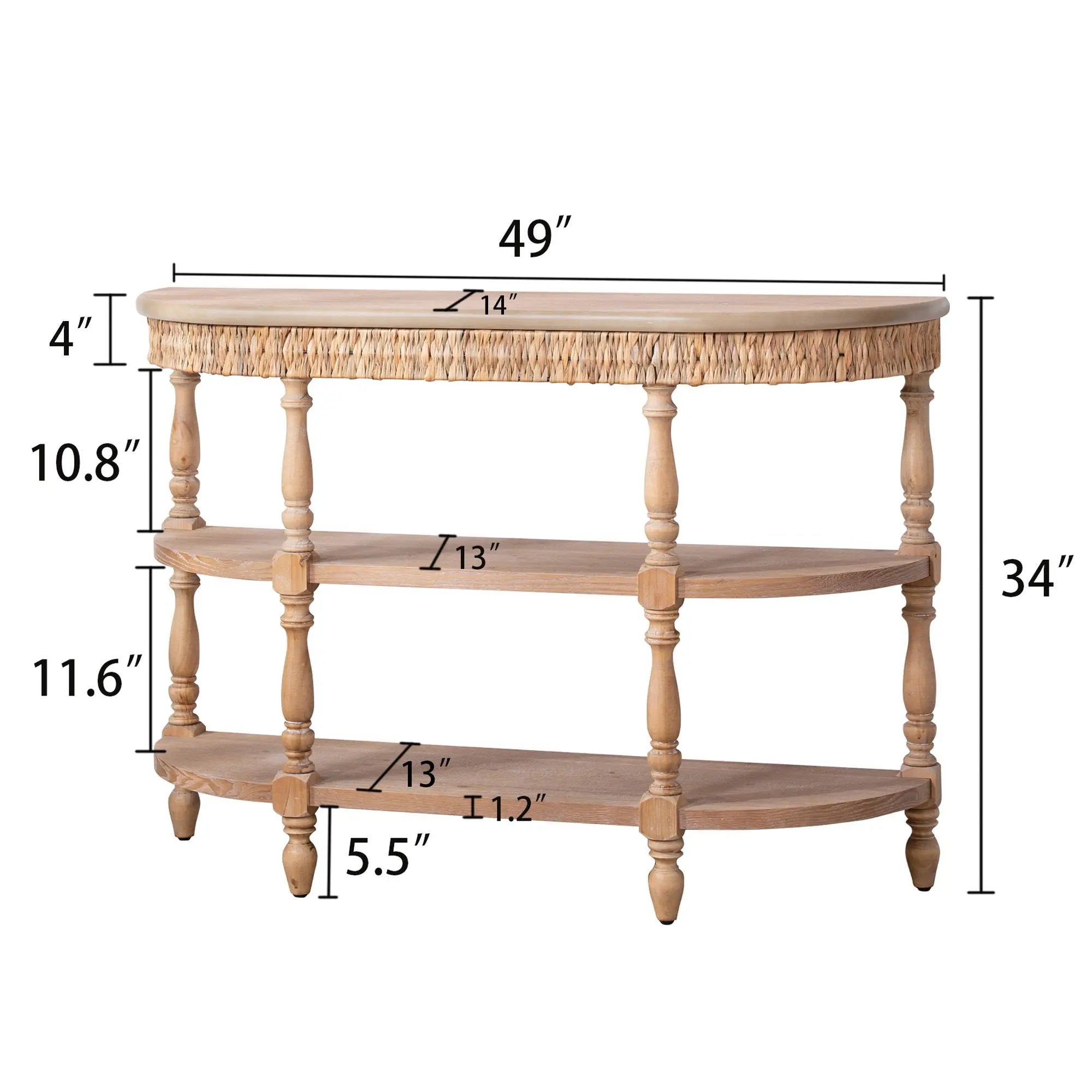 Handcrafted Console Table With Hand Woven Trim, 3 Tier Storage Shelves - Natural by Unique Piece Furniture