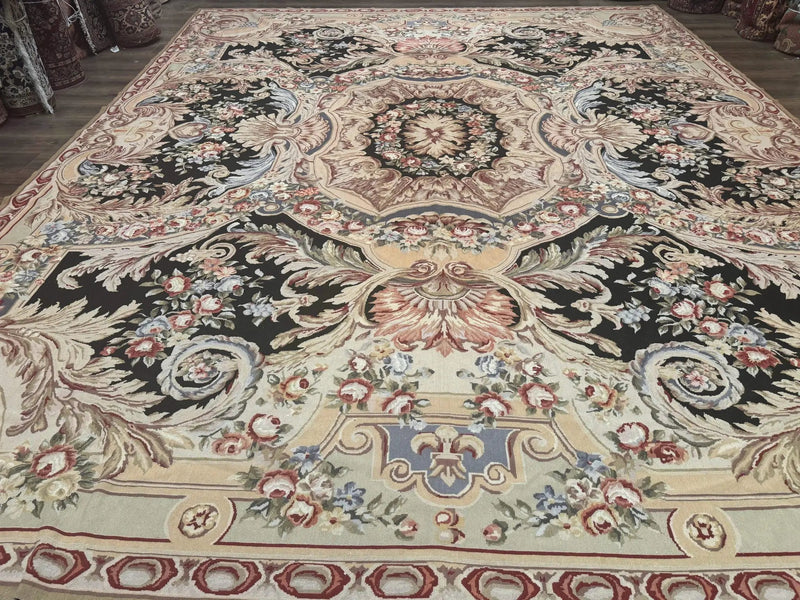 Wonderful Needlepoint Rug 10x14, Large Aubusson Carpet, Floral, Elegant, European Design by Jewel Rugs