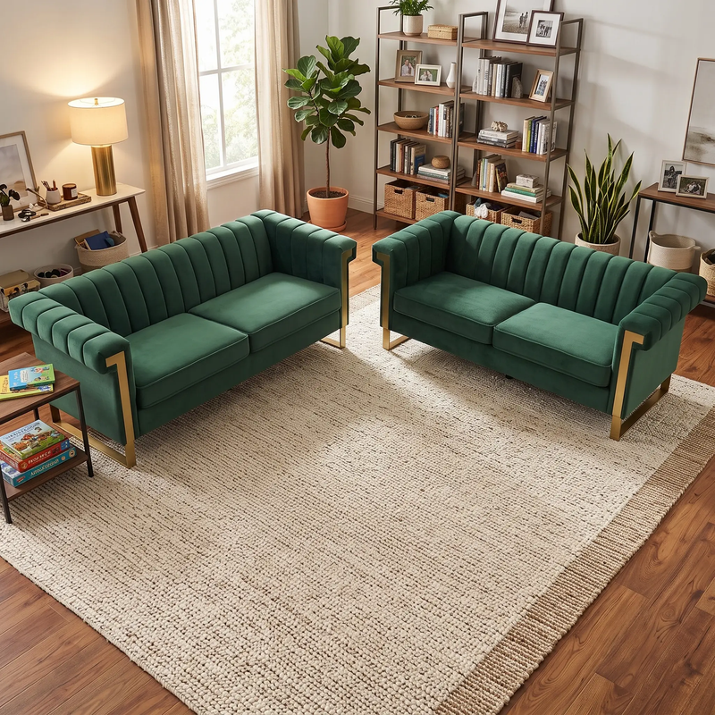 Emerald Green Velvet 2 Piece Sofa Set by HouseOfZazla