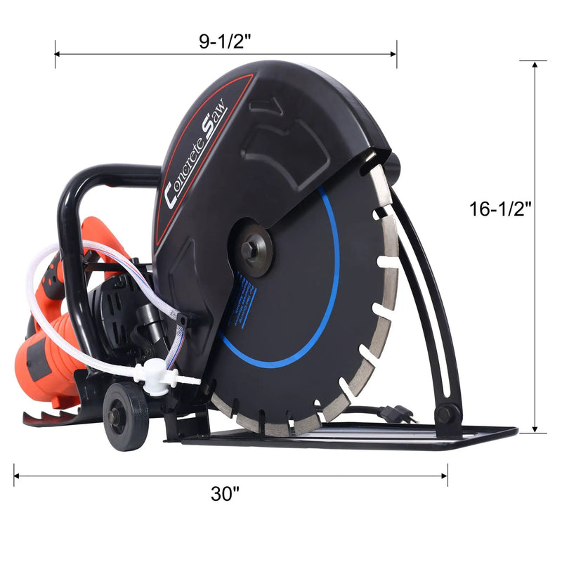 Electric 14" Cut Off Saw With Wet / Dry Functionality And Water Line Attachment Metal, 30" Length - Black by HouseOfZazla