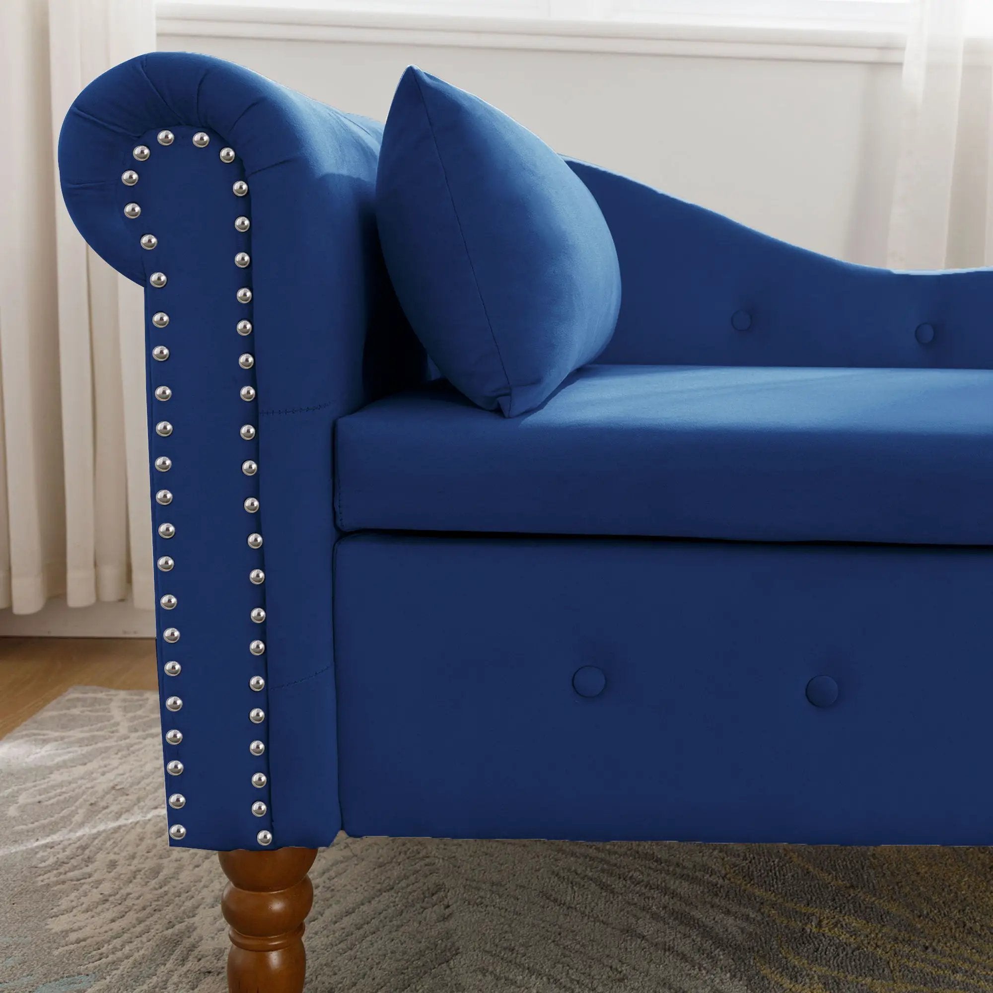 Chaise Lounge Indoor, Lounge Chair For Bedroom With Storage & Pillow, Modern Upholstered Rolled Arm Chase Lounge For Sleeping With Nailhead Trim For Living Room Bedroom Office by HouseOfZazla