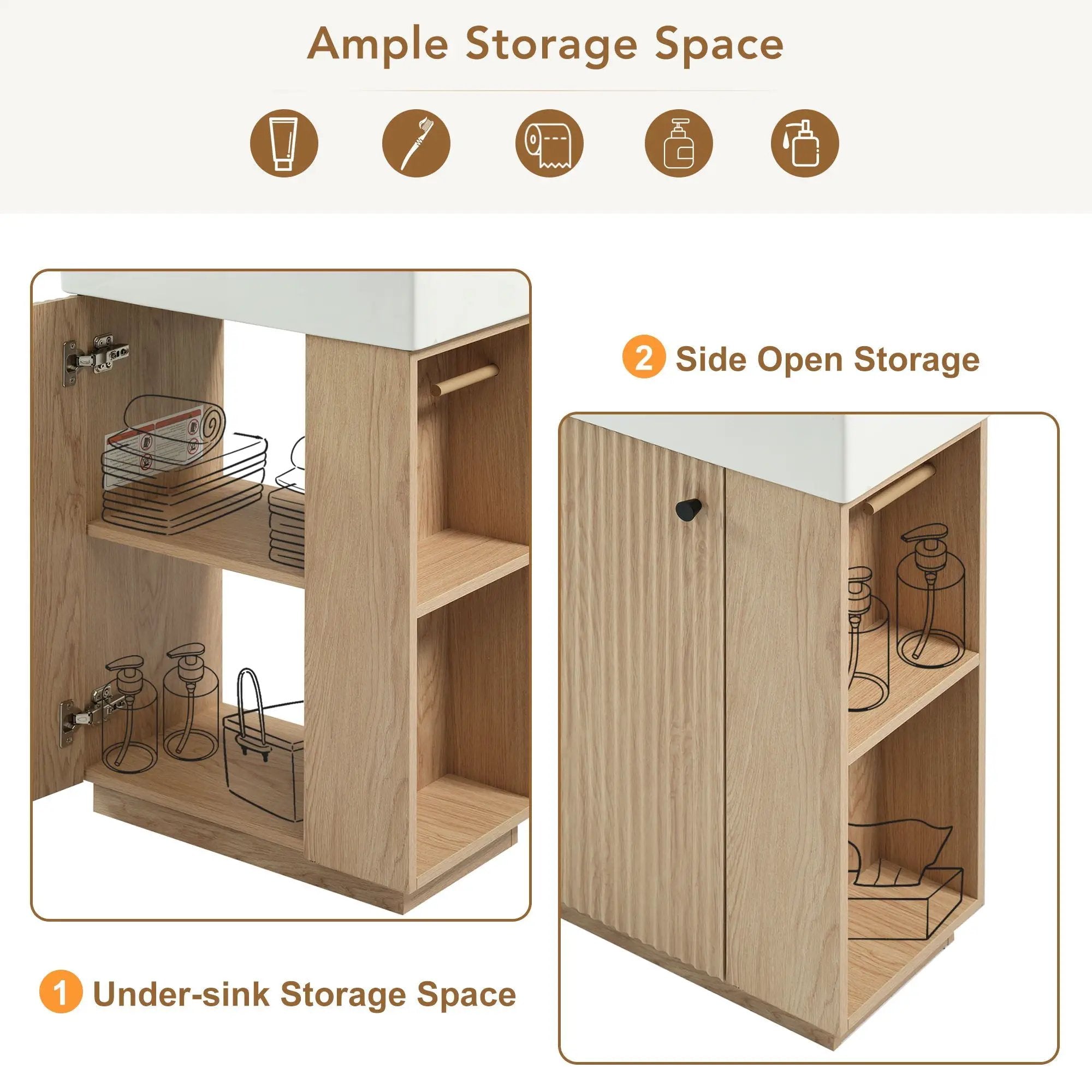 Bathroom Vanity With Sink, Freestanding Wood Grain Cabinet With Storage by Unique Piece Furniture