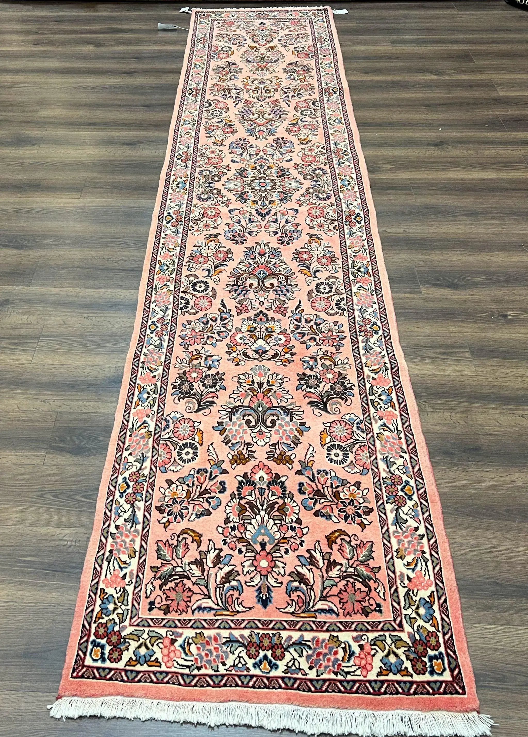 Persian Sarouk Runner Rug 2.9 x 13.6, Wool Floral Hand Knotted Runner by Jewel Rugs