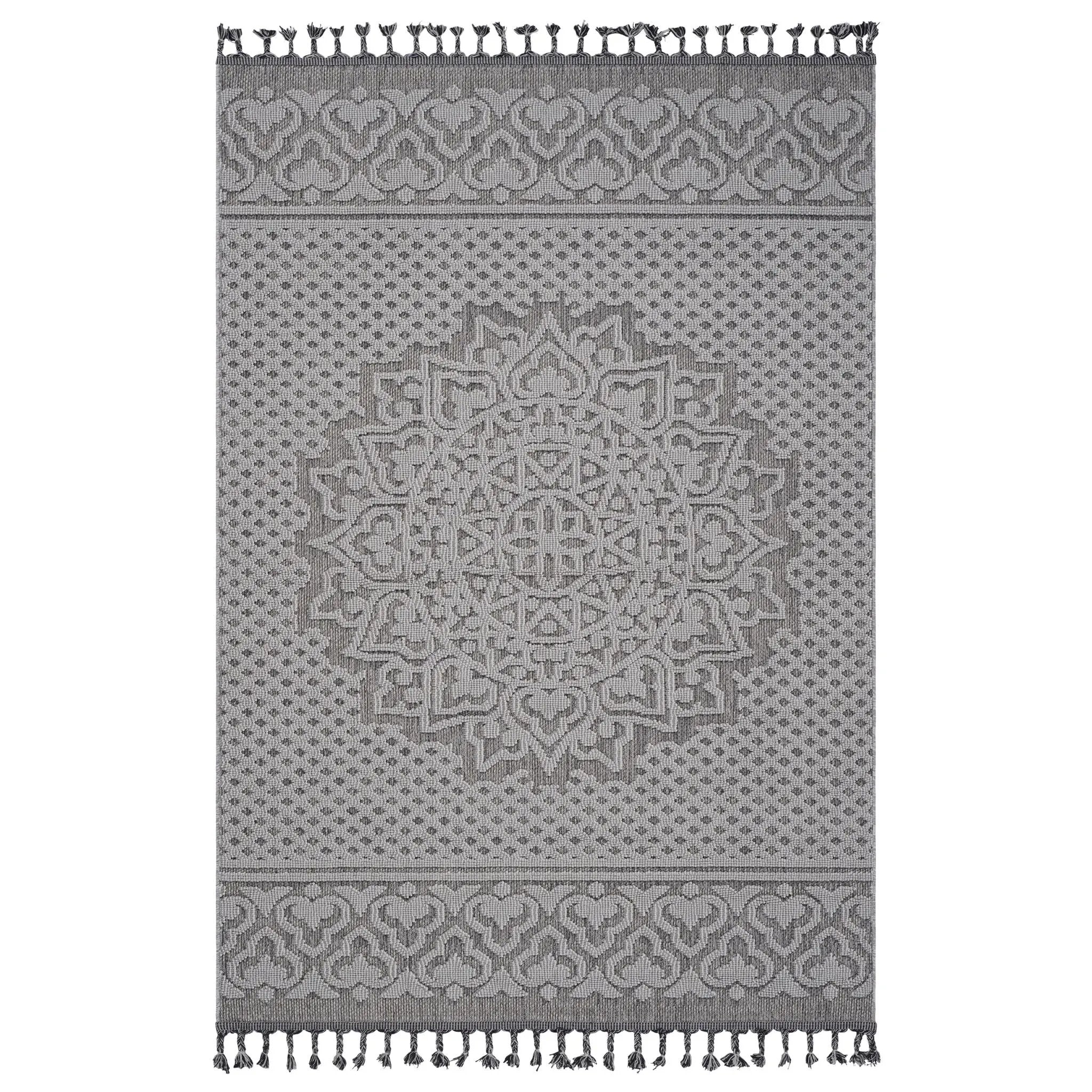 Guros - 4' X 6' Medallion Indoor / Outdoor Area Rug - Gray / White by HouseOfZazla