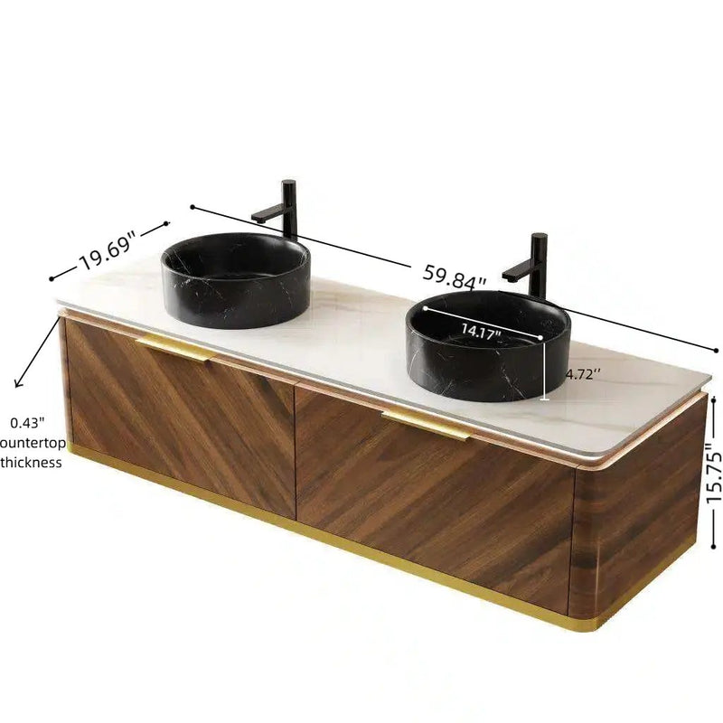 DIPA 60" Bathroom Vanity & Sinks, Floating Plywood Storage Cabinet by HouseOfZazla