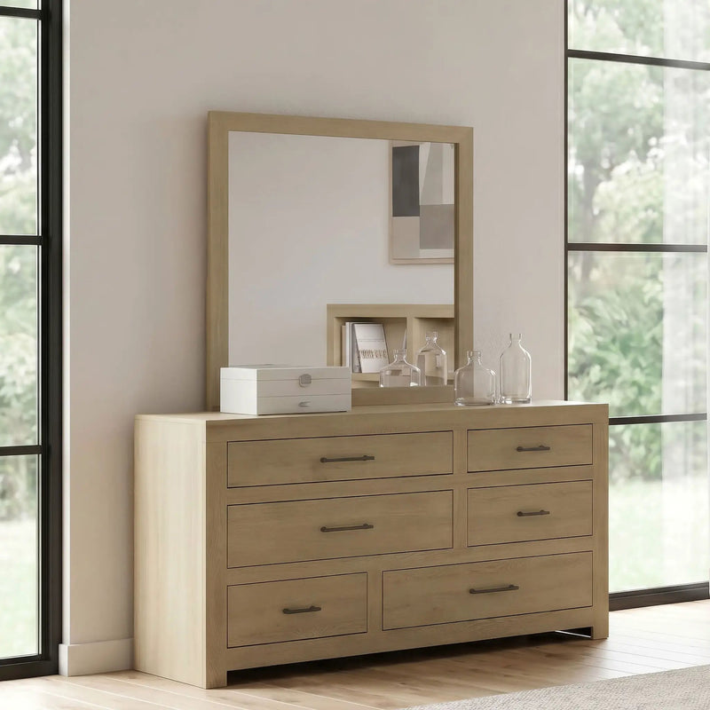 Hendricks 6-drawer Bedroom Dresser and Mirror Light Oak by Unique Piece Furniture