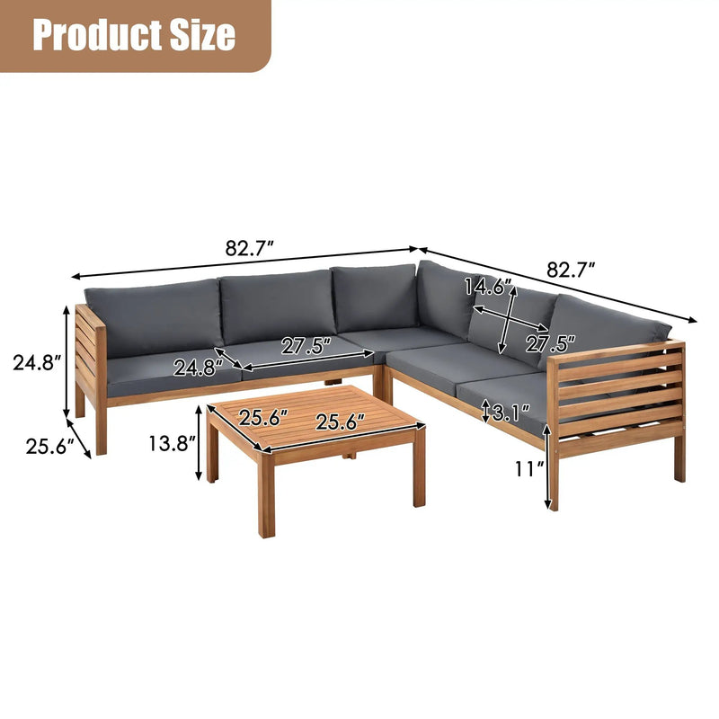Wood Structure Outdoor Sofa Set with Gray Cushions by HouseOfZazla