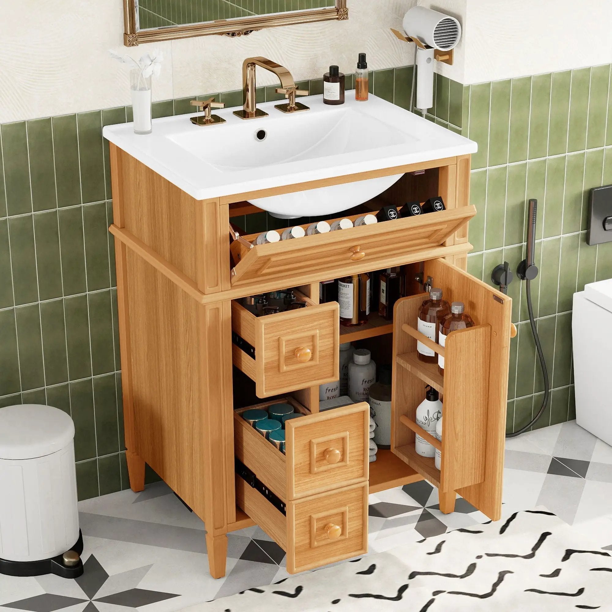 Bathroom Vanity With Sink, Cabinet With Flip Out Drawer and Soft Close Drawers by HouseOfZazla