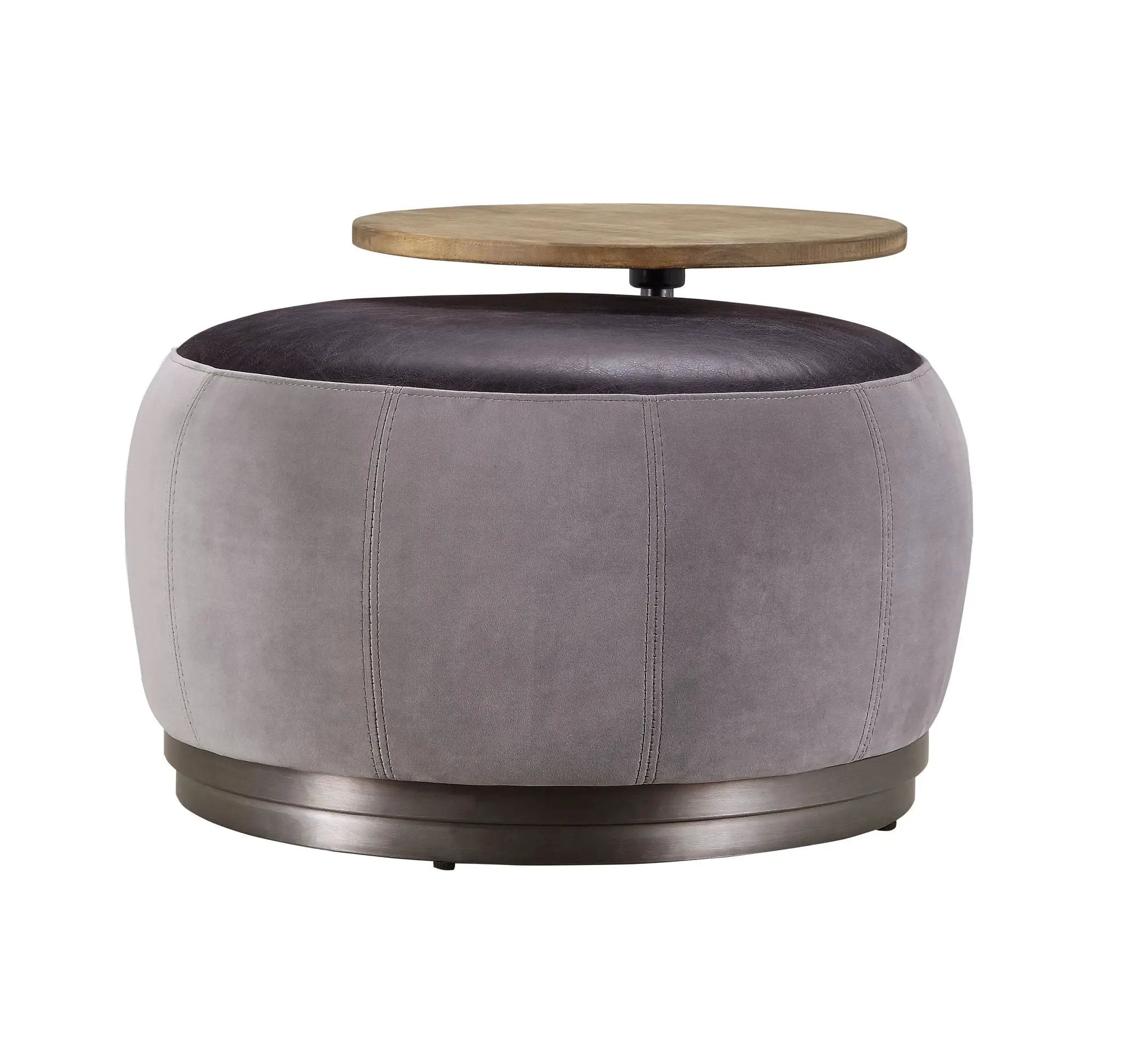 Decapree - Ottoman - Antique Slate Top Grain Leather & Gray Velvet by Unique Piece Furniture