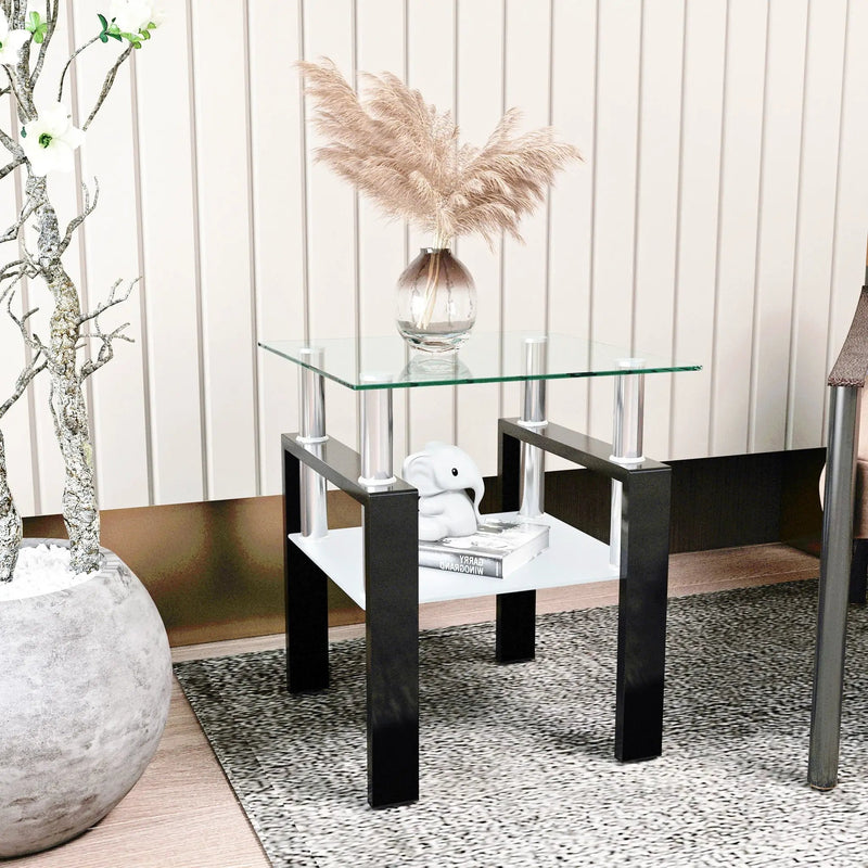 Modern Tempered Glass Tea Table, End Square Table For Living Room by Unique Piece Furniture