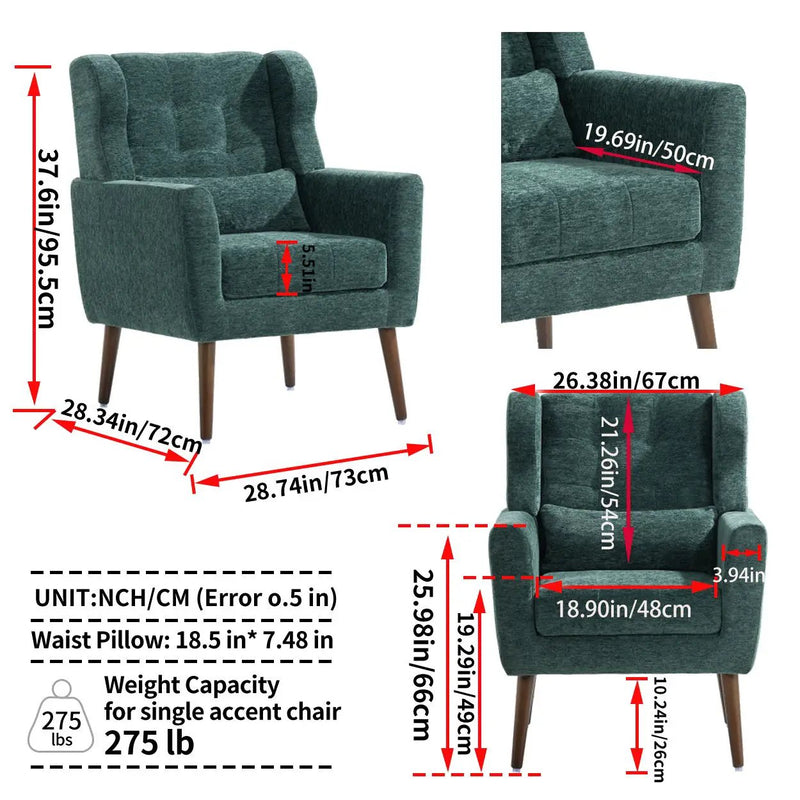 Modern Accent Chair, Arm Chairs For Living Room, Upholstered Mordern Armchair, Comfy Soft Padded Lounge Chair In Small Space, Bedroom, With Pillow, Solid Wood Leg by Unique Piece Furniture
