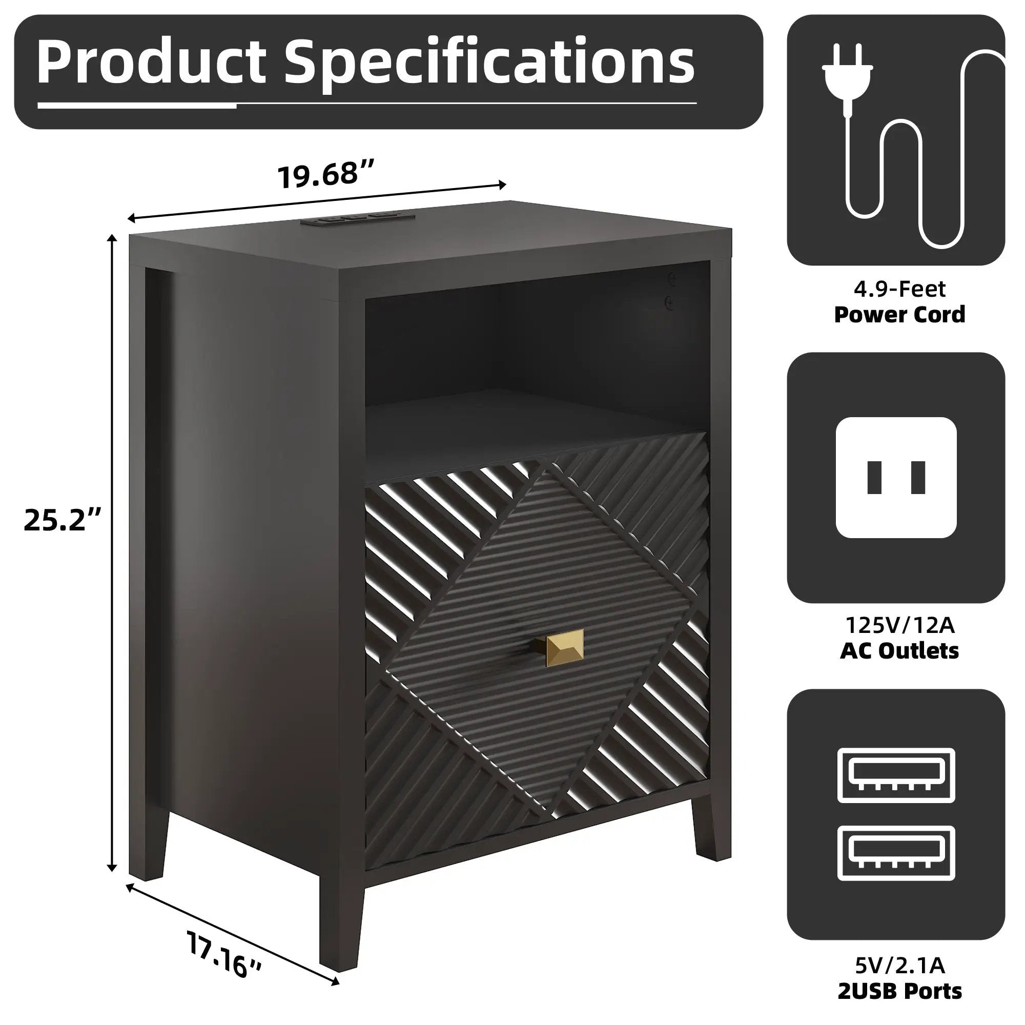 Modern Nightstand with Charger Station and USB Port by HouseOfZazla