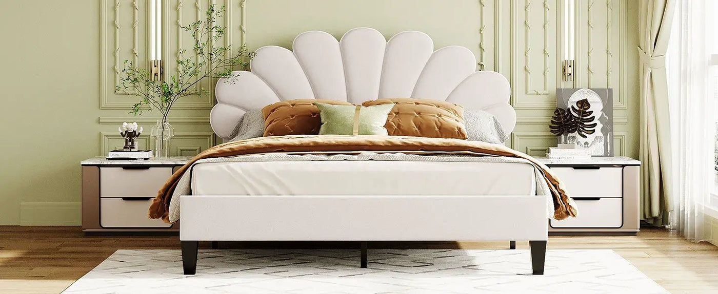 Upholstered Platform Bed With Flower Pattern Headboard by HouseOfZazla