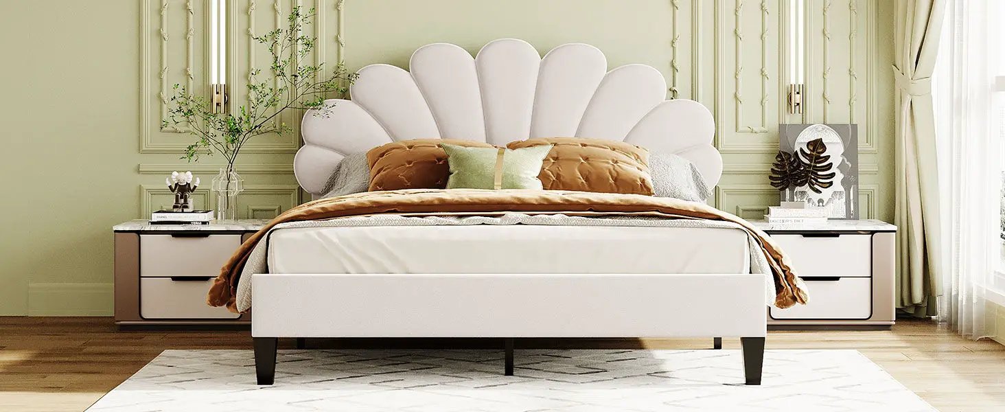 Upholstered Platform Bed With Flower Pattern Headboard by HouseOfZazla