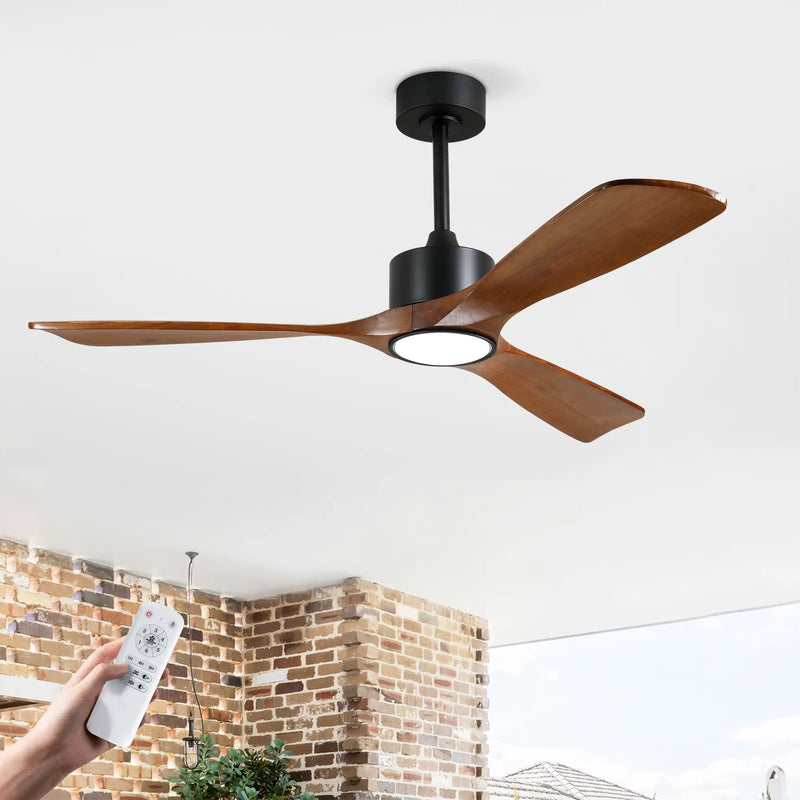 52 Inch Solid Wood Ceiling Fan with Light Kit and Remote Control by HouseOfZazla