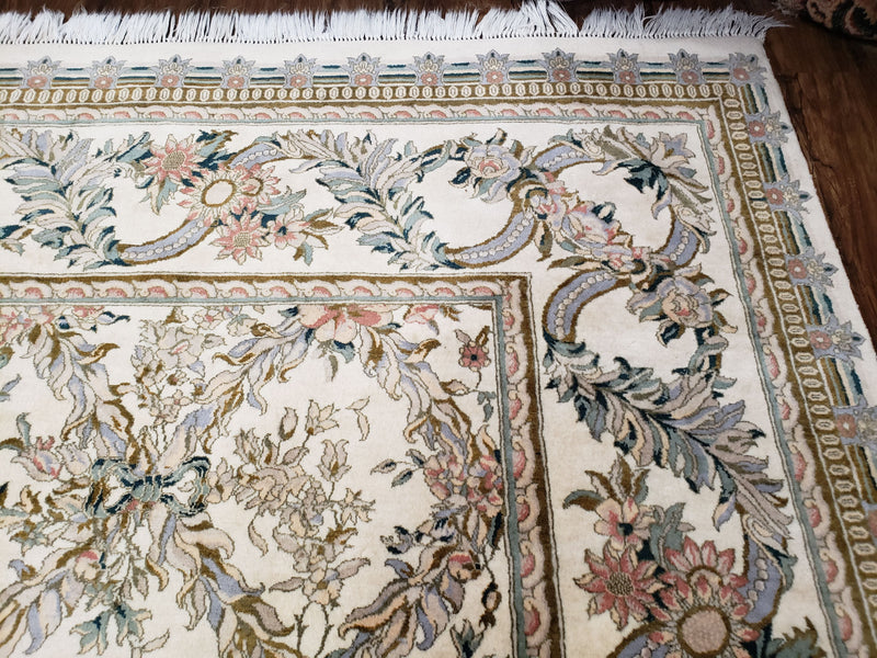 Pak Persian Floral Rug 11 x 12.6, Ivory, Very Fine, Hand Knotted by Jewel Rugs