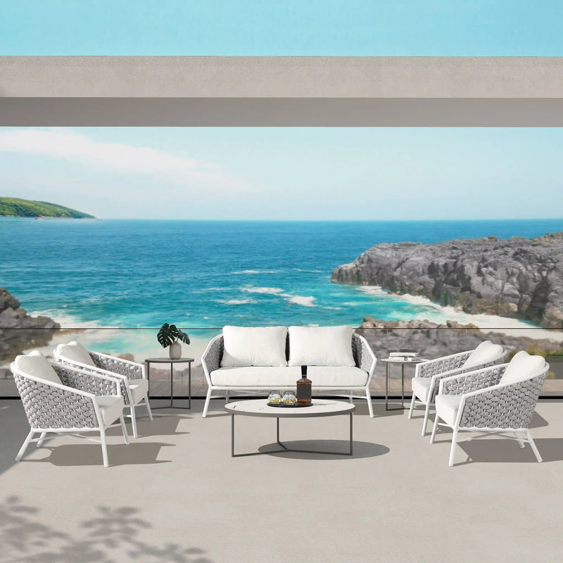 Rowan - Rope Barrel Back Patio Accent Arm Chair (Set of 2) - Optic White by HouseOfZazla