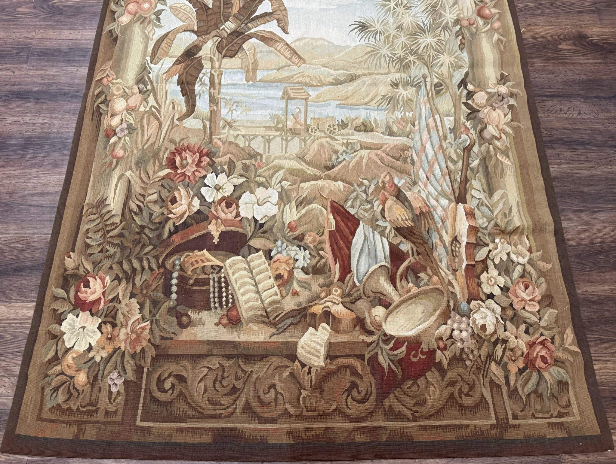 Vintage French Tapestry 5x7, Handmade, Wool, Aubusson Weave by Jewel Rugs